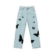Butterfly Print Baggy Jeans – Unisex Loose Fit Streetwear Denim - EITRAM
